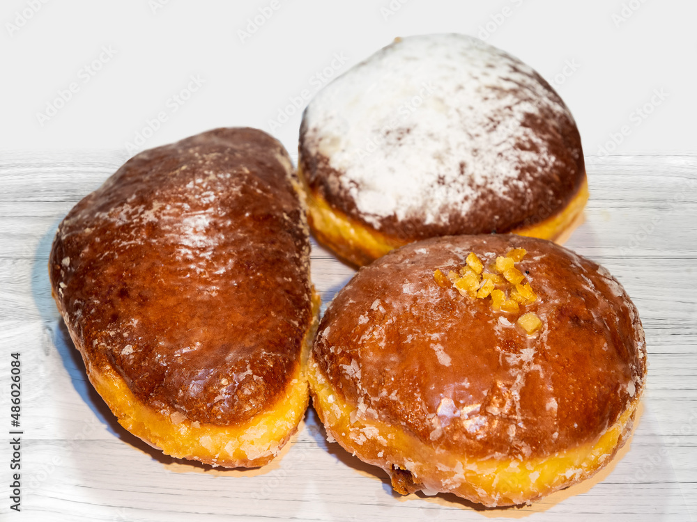 Donuts on fat thursday holiday as background or banner on top view.
