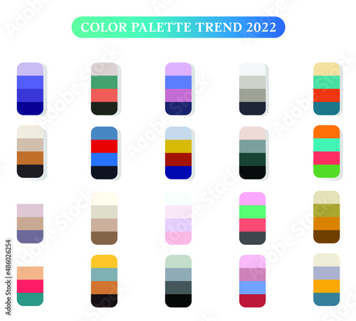 set of 2022 Color palette trend vector. Color solutions samples fashion, interior, home, business color design logo illustration.