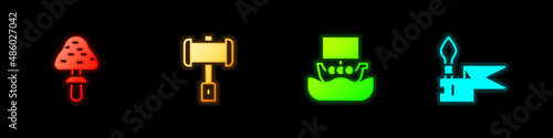 Set Mushroom, Battle hammer, Viking ship Drakkar and Medieval spear icon. Vector