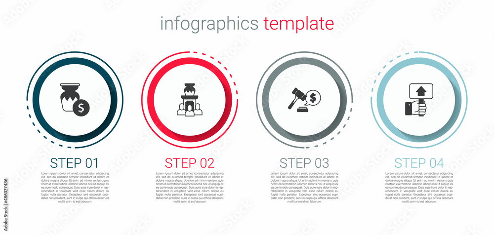 Set Auction ancient vase, hammer price and Hand holding auction paddle. Business infographic template. Vector Set Auction ancient vase, hammer price and Hand holding auction paddle. Business infographic template. Vector