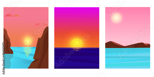 A set of colorful sunsets. Vector illustration.