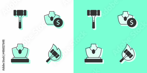 Set Auction hammer, jewelry sale and icon. Vector