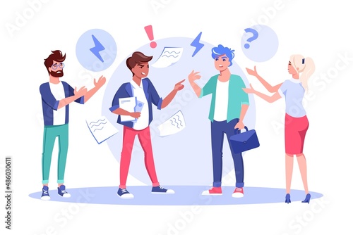 Aggressive business people arguing, yelling, quarreling and swearing flat vector illustration. Concept of dispute or accusation