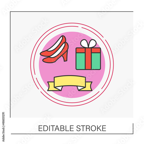 Wedding concept line icon. Bridal shoes, present box. Ceremony.Vector isolated conception metaphor illustration