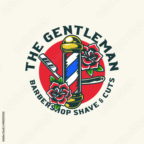 Hand Drawn Vintage Barbershop Rockabilly Logo Badge