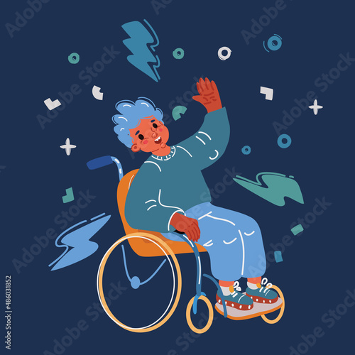 Cartoon vector illustration of boy in wheelchair