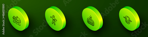 Set Isometric line Jet ski, Bungee jumping, Ski lift and Rafting boat icon. Vector