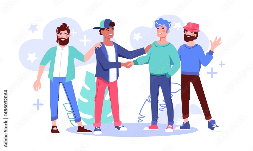 People team handshake giving congratulation or support flat vector illustration. Career development, successful project or birthday celebration concept People team handshake giving congratulation or support flat vector illustration. Career development, successful project or birthday celebration concept