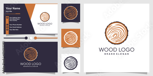 Wood logo design with creative element concept Premium Vector