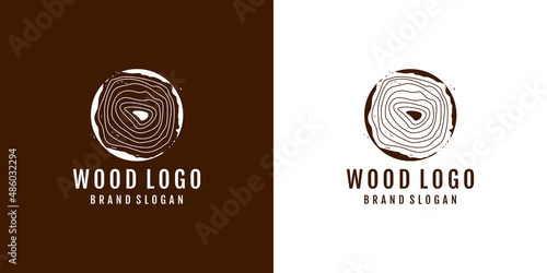 Wood logo design with creative element concept Premium Vector