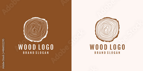 Wood logo design with creative element concept Premium Vector