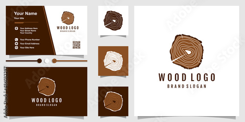 Wood logo design with creative element concept Premium Vector