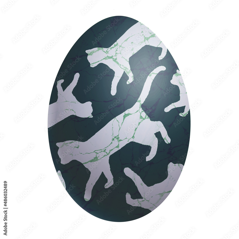Easter egg isolated on white background. Cats and marble veins motif. Elegance hand painted decoration.