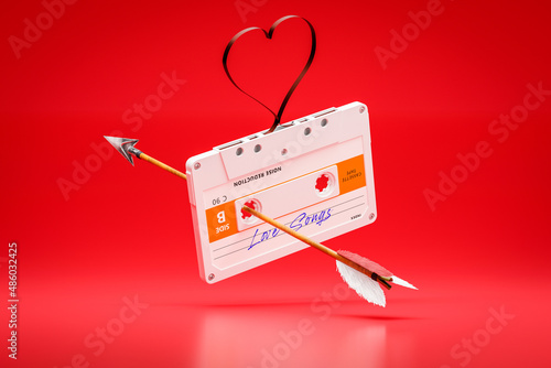 Audio cassette tape. 80s and 90s Media. 3D Illustration