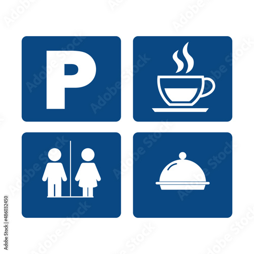 hotel icon set vector  clip art parking  coffee shop  wash room  buffet symbols and clip art