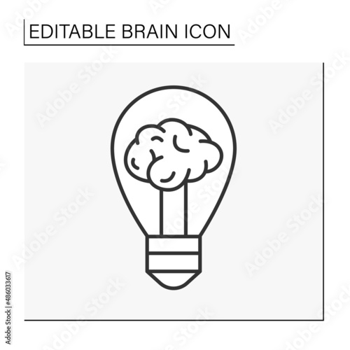  Brain line icon.Idea. Brain inside lightbulb. Neurology. Brainstorming concept. Isolated vector illustration. Editable stroke