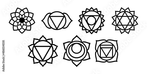 Chakras. Vector set. Sacral chakra symbol. For logo yoga healing meditation. Beautiful outline mandalas