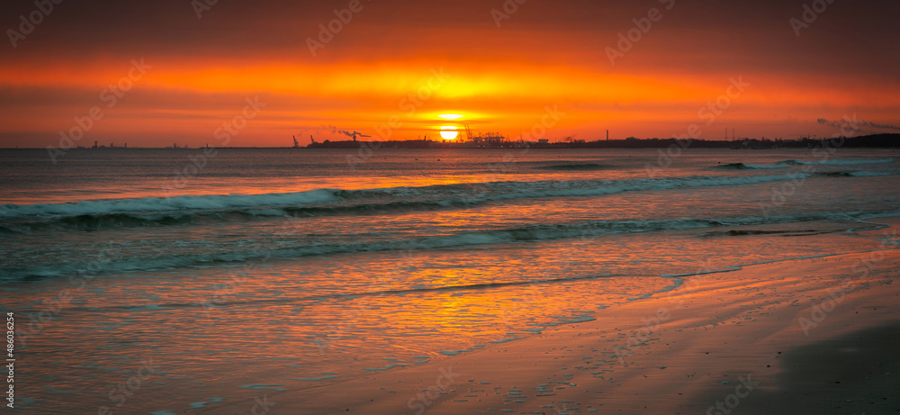 Fototapeta premium Beautiful sunrise on the Baltic Sea beach in Sopot. Poland