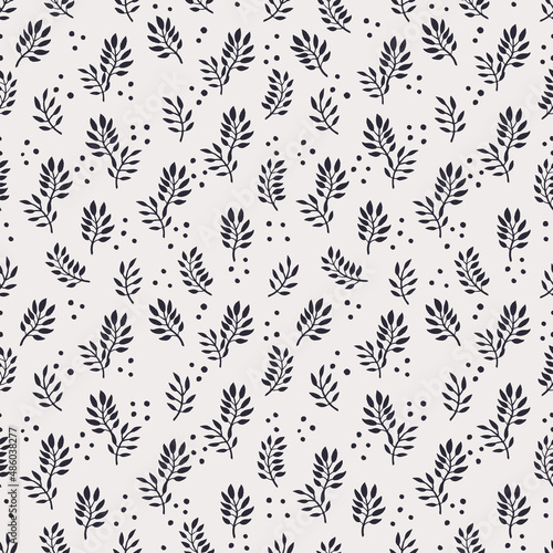 Seamless floral pattern, vector seamless background with herb leaves. Organic...