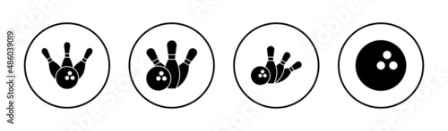 Bowling icons set. bowling ball and pin sign and symbol.