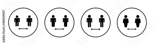 Social distance icons set. social distancing sign and symbol. self quarantine sign