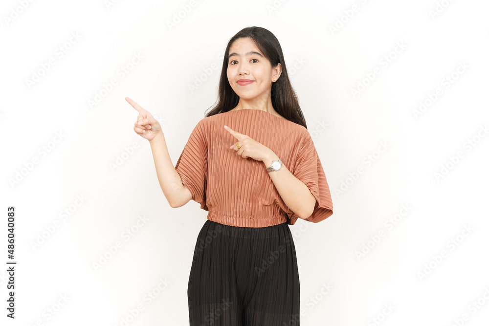 Presenting and Pointing Side Product or Copy Space Of Beautiful Asian Woman Isolated On White Background Presenting and Pointing Side Product or Copy Space Of Beautiful Asian Woman Isolated On White Background