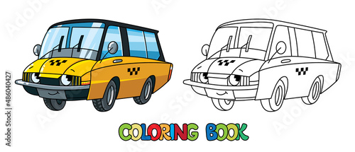 Funny small taxi car with eyes Vector illustration