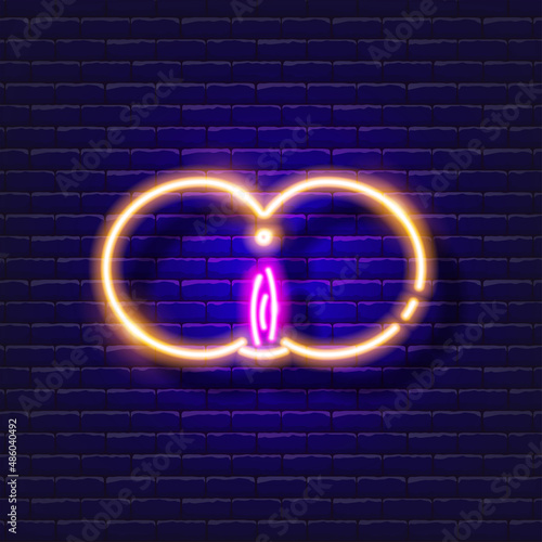 Masturbator with vagina neon icon. Sex shop concept. Toys for adults. Gadgets for love. Vector sign for design, website, signboard, banner, advertisement.