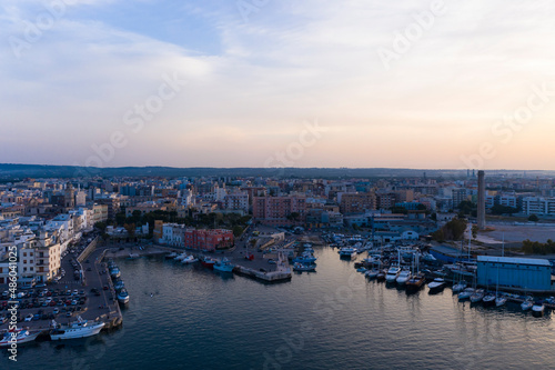Aerial view, from the old town of Monopoli, at dusk, Puglia, Italy, © David Brown