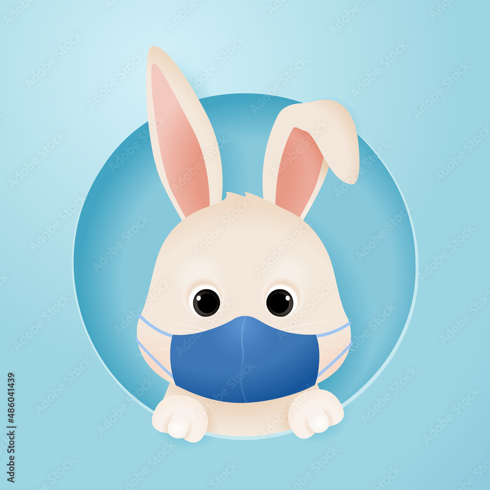 Easter bunny with face mask, covid rabbit greeting card Easter bunny with face mask, covid rabbit greeting card