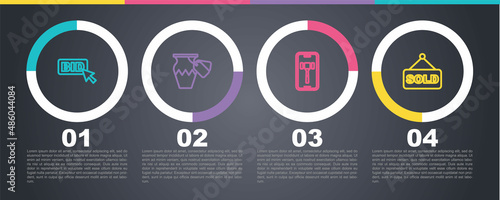Set line Bid, Auction ancient vase, Online auction and sold. Business infographic template. Vector