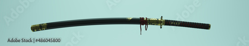 Photos Katana Blade Samurai Curved Sword Japanese Lacquered Sheath Brass Gold 3d illust