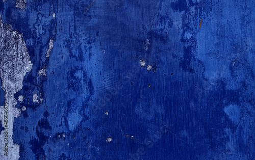 Blue grunge concrete texture background. Peeling old paint. 