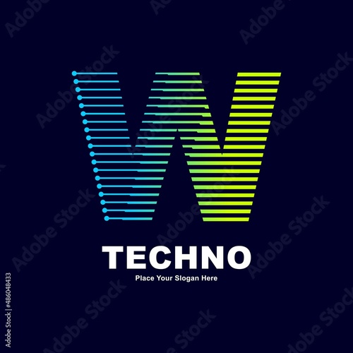 letter W technology logo vector design. This good for digital font industry with dot, gradient color and modern style. Also suitable for machine business.