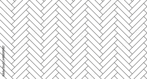 Herringbone floor pattern. Seamless tile background. Outline cladding print. Timber masonry. Ceramic checkered texture. Geometric architectural grid. Vector illustration. Scandinavian monochrome panel