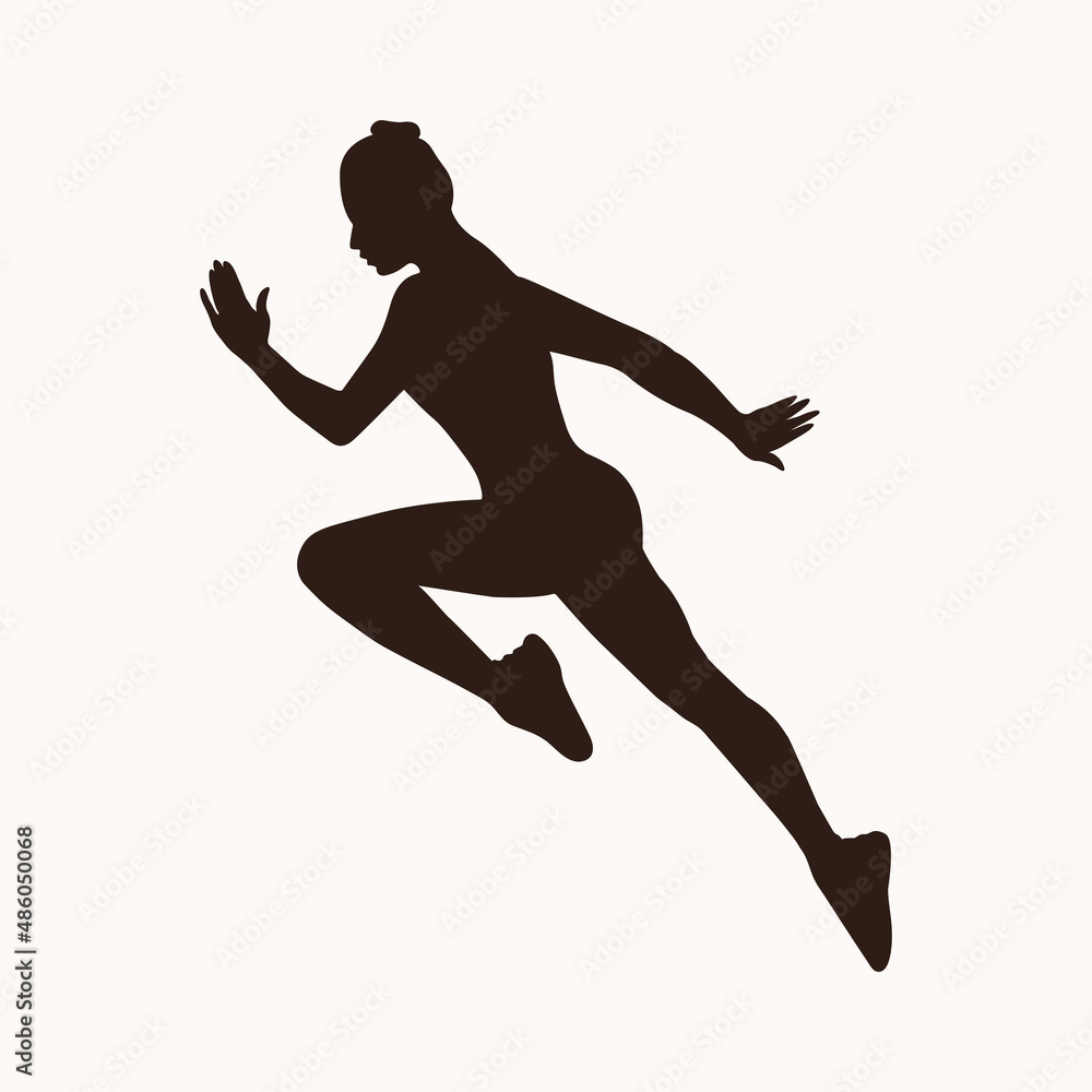 Running sportswoman silhouette.