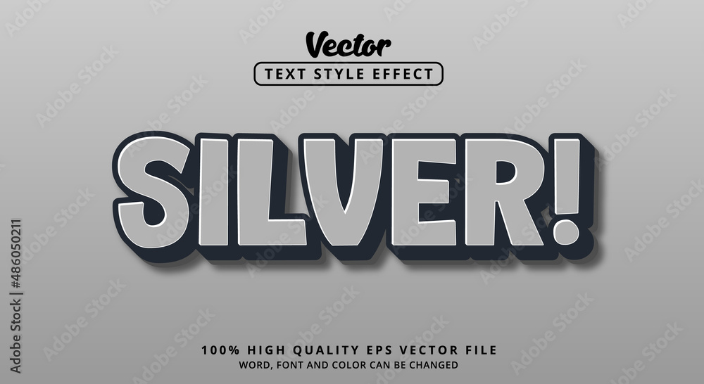 Editable text effects, Silver text in modern color style and elegant gray black metallic style luxury and gloss