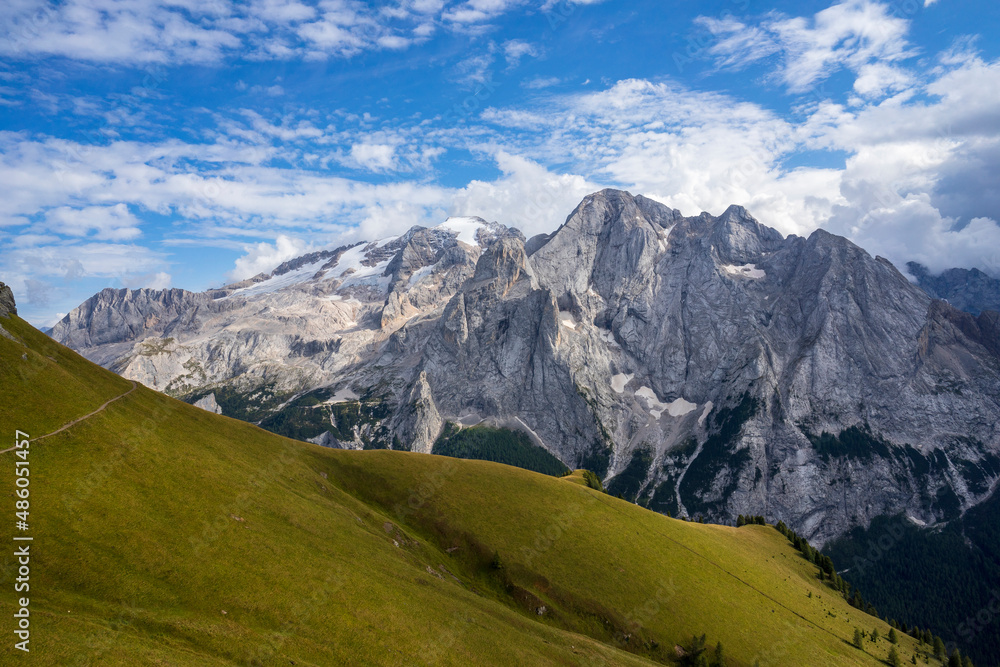 The great rock walls of the Marmolada massif. The great rock walls of the Marmolada massif.