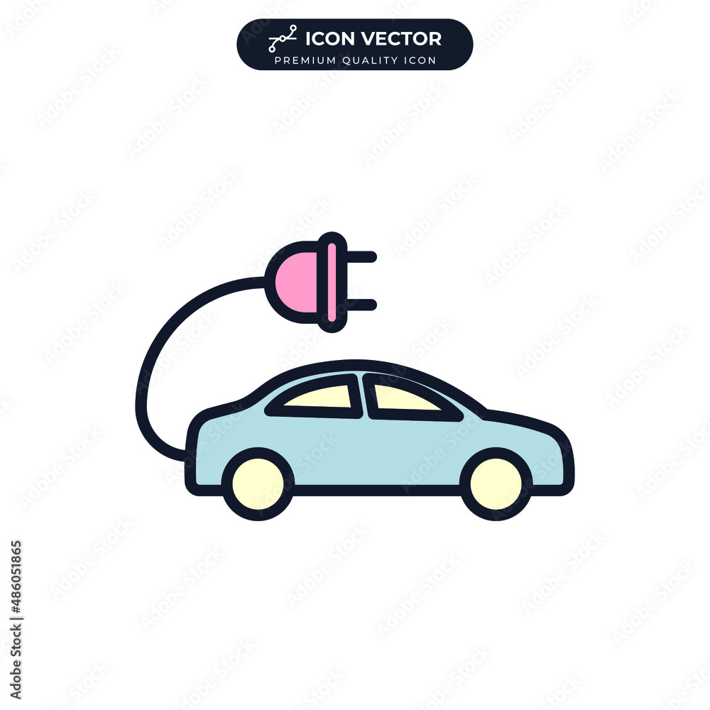 Zero emission. Eco car. Electrical automobile cable contour and plug charging icon symbol template for graphic and web design collection logo vector illustration