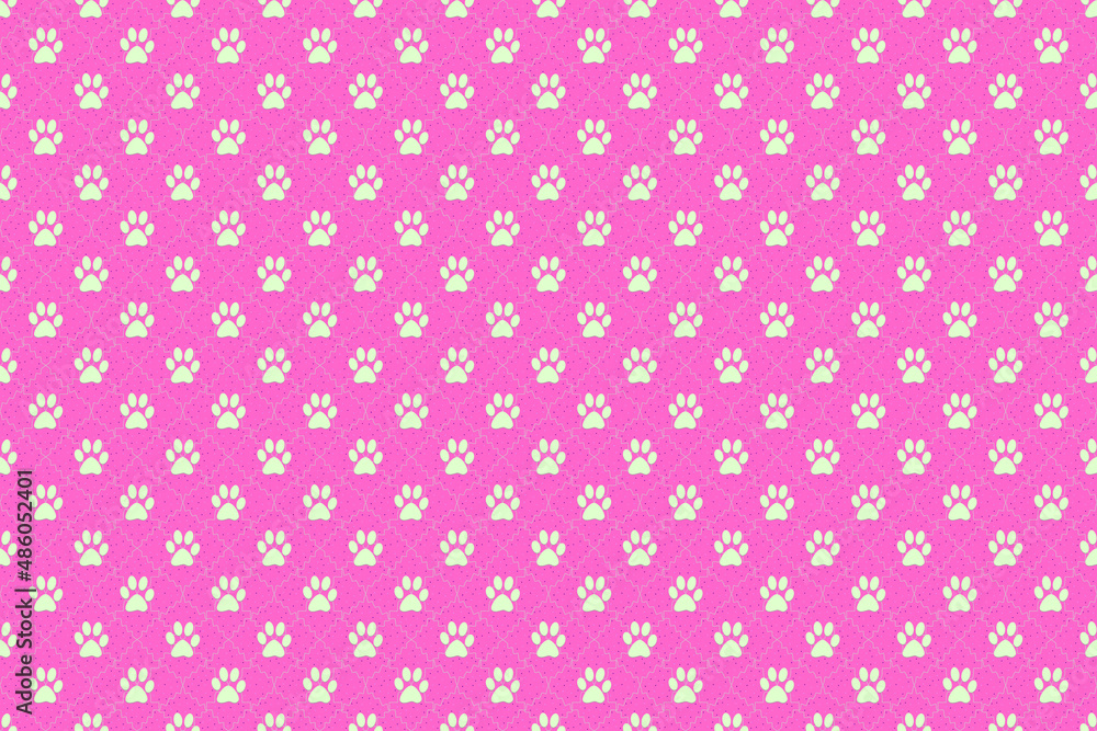 light green cream animal footprints wallpaper doodle background, cute seamless pattern, pink background