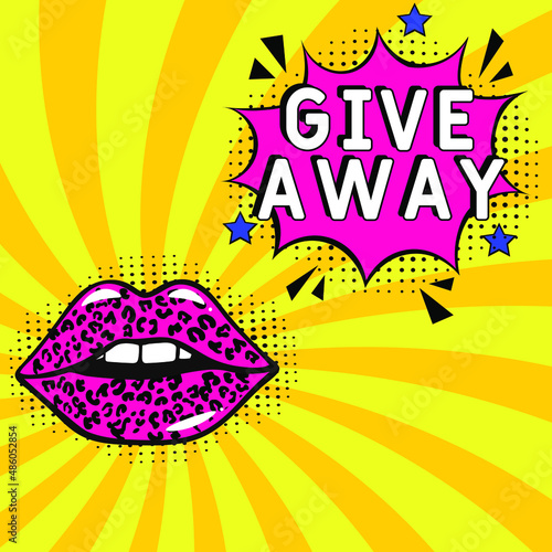 Giveaway banner design template. Social media poster design. Comic book explosion with text Giveaway, vector illustration. Giveaway banner pop art. 