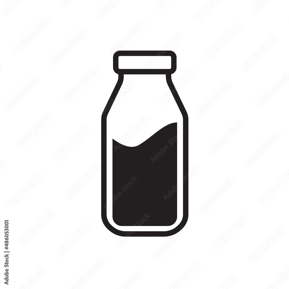 Milk bottle icon on white background. Flat design. Vector illustration.