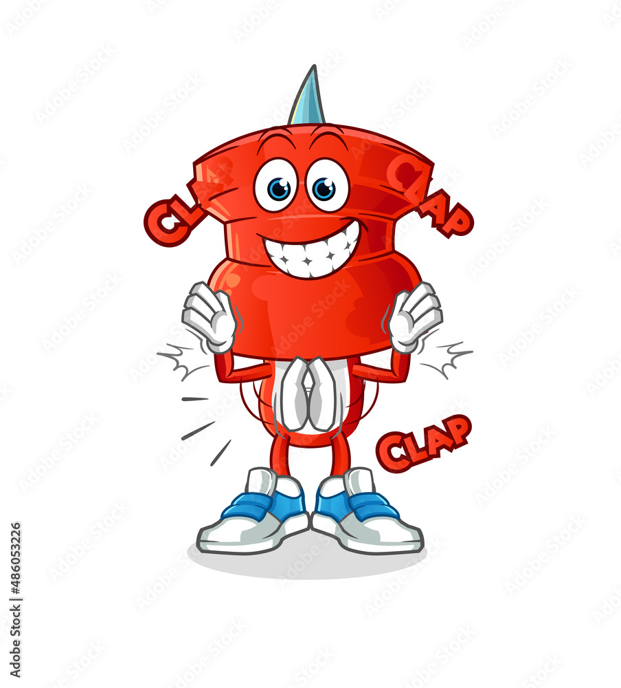 Naklejka premium push pin head cartoon applause illustration. character vector