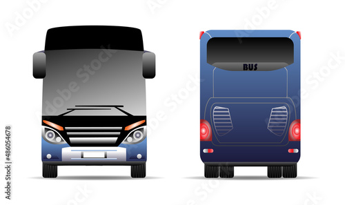 realistic travel bus front back top view  with 

simple colors gradients, illustration 

passengers bus side view.