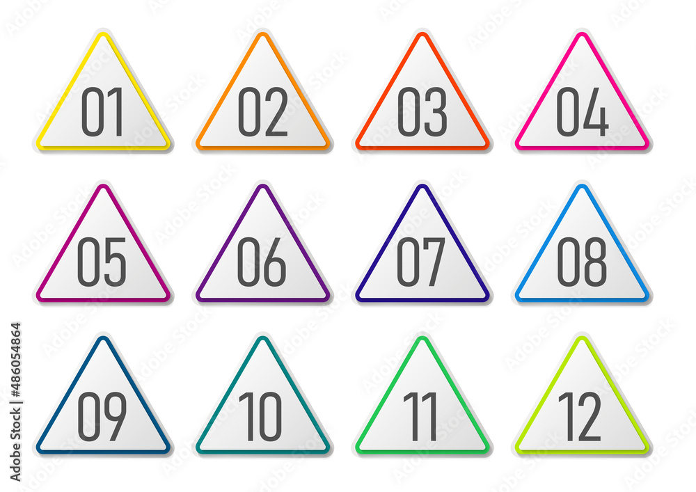 インフォグラフィックに使用できる1から12の数字三角形アイコンセット
