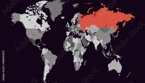 World map. Color vector modern. Map of Russia. russian federation 