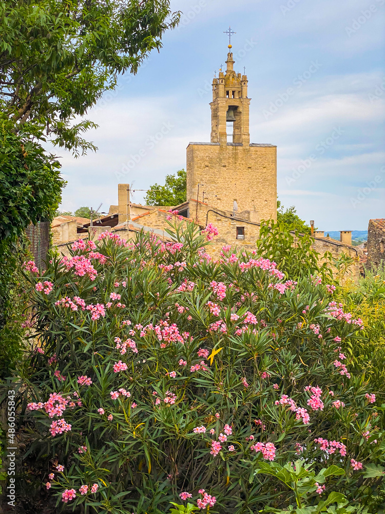 Clock tower of the village of Cucuron in the Luberon valley in Provence, France