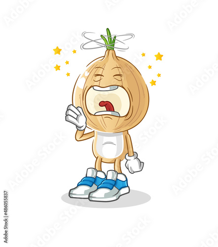 garlic head cartoon yawn character. cartoon mascot vector
