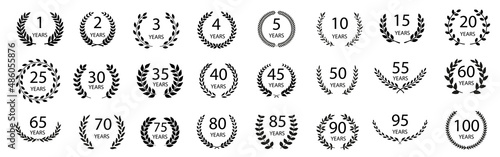 Set of anniversary laurel wreaths years. Vector illustration