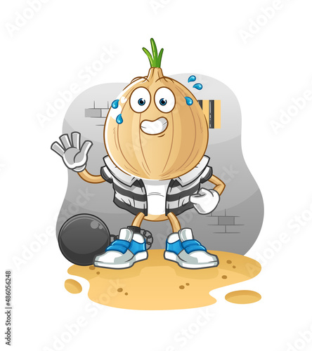 garlic head cartoon criminal in jail. cartoon character